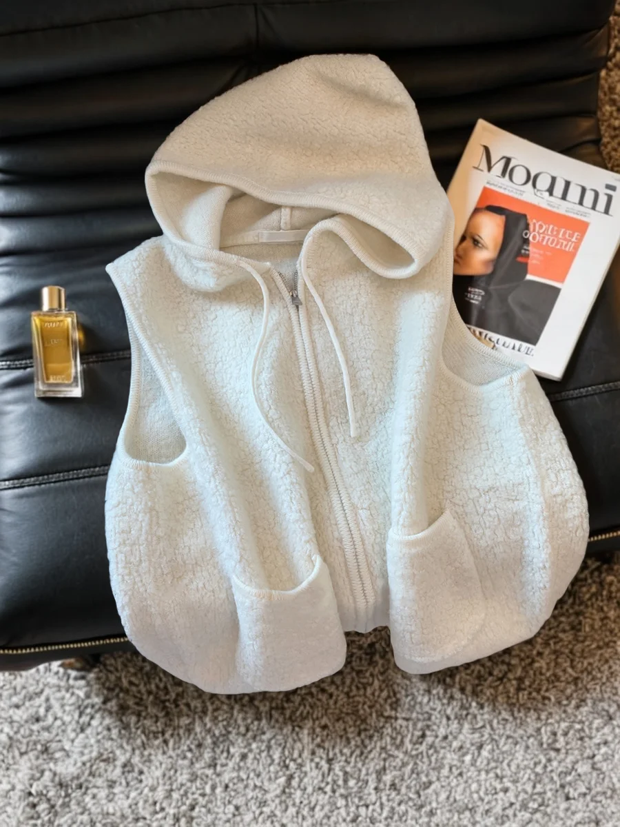 

Корейский мягкий белый вязаный жилет с капюшоном, мужской осенне-зимний повседневный универсальный топ с застежкой на шнурке