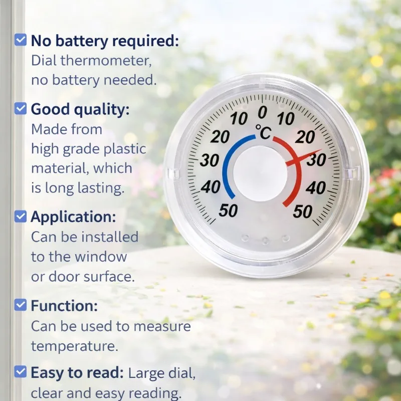 Outdoor Door & Window Thermometer – Round Plastic Pointer Type for Cold & Heat – Precision Temperature Gauge for Windows & Doo view 3
