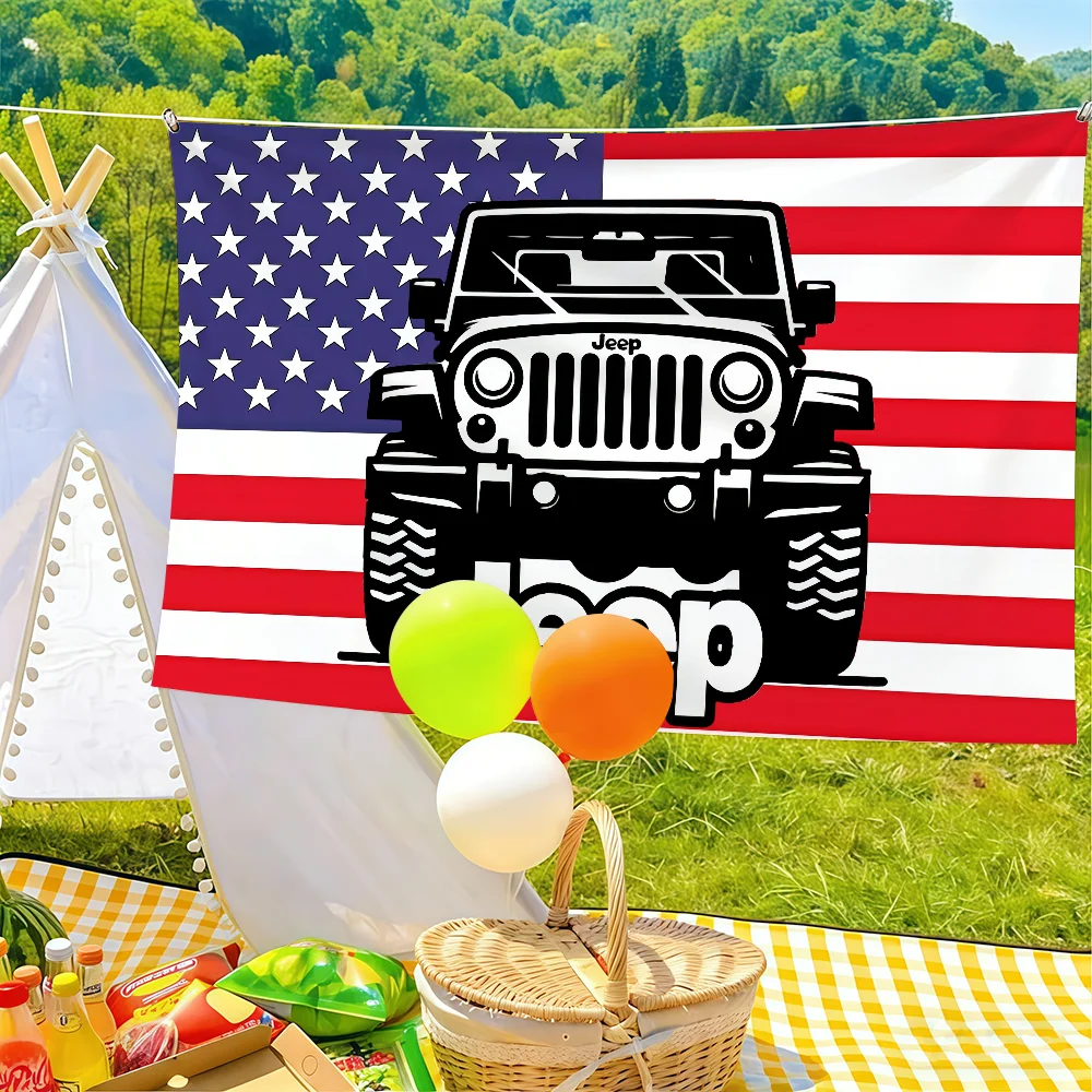 Car Fashion J-Jeep Flag Tapestries For Classroom Dormitory Camping Picnic Party Cheering Home Indoor Outdoor Decor