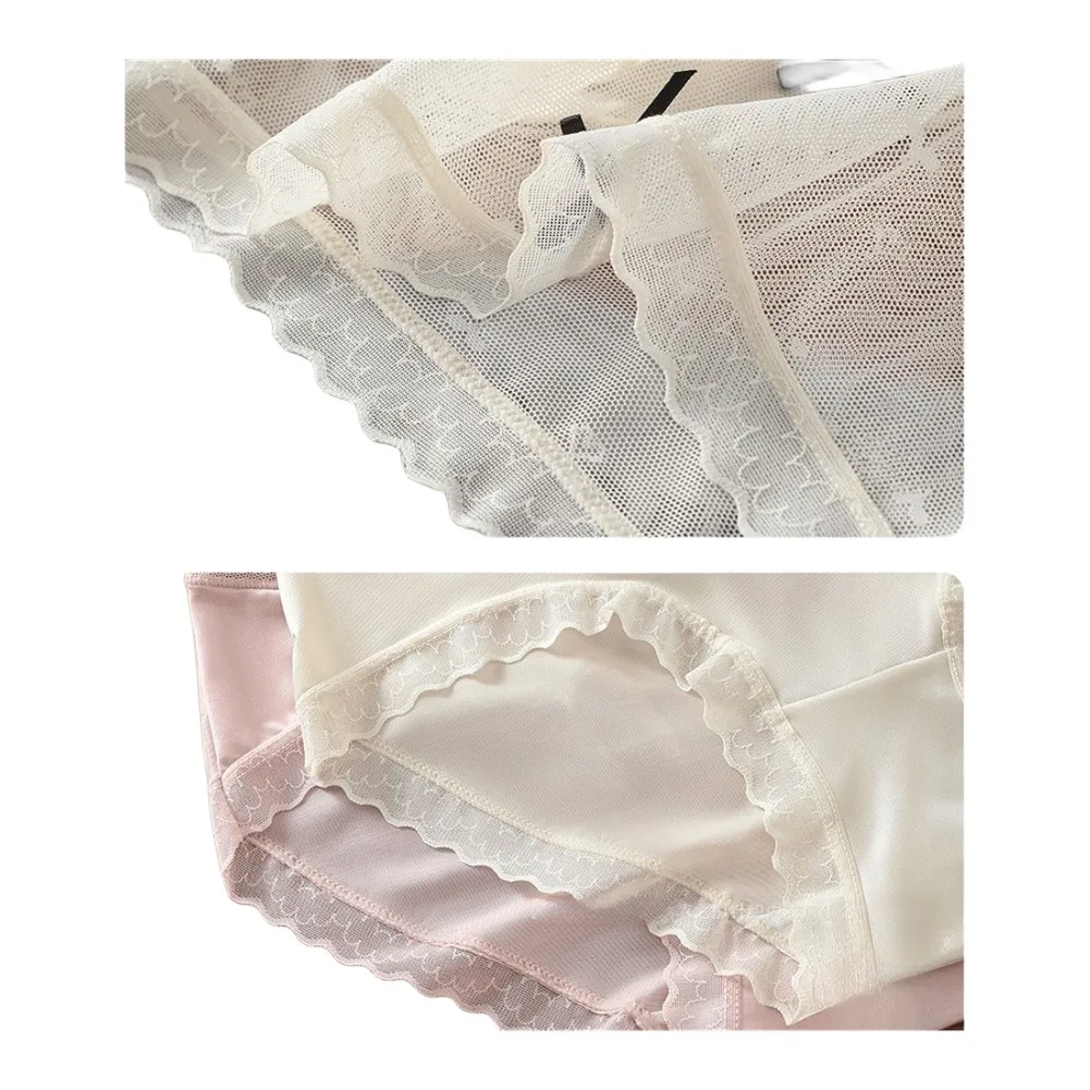 Men's Sweet Bow Panties Comfortable Ice Silk Lace Splicing Briefs Lingerie Underwear U Pouch Underpants For Daily Casual