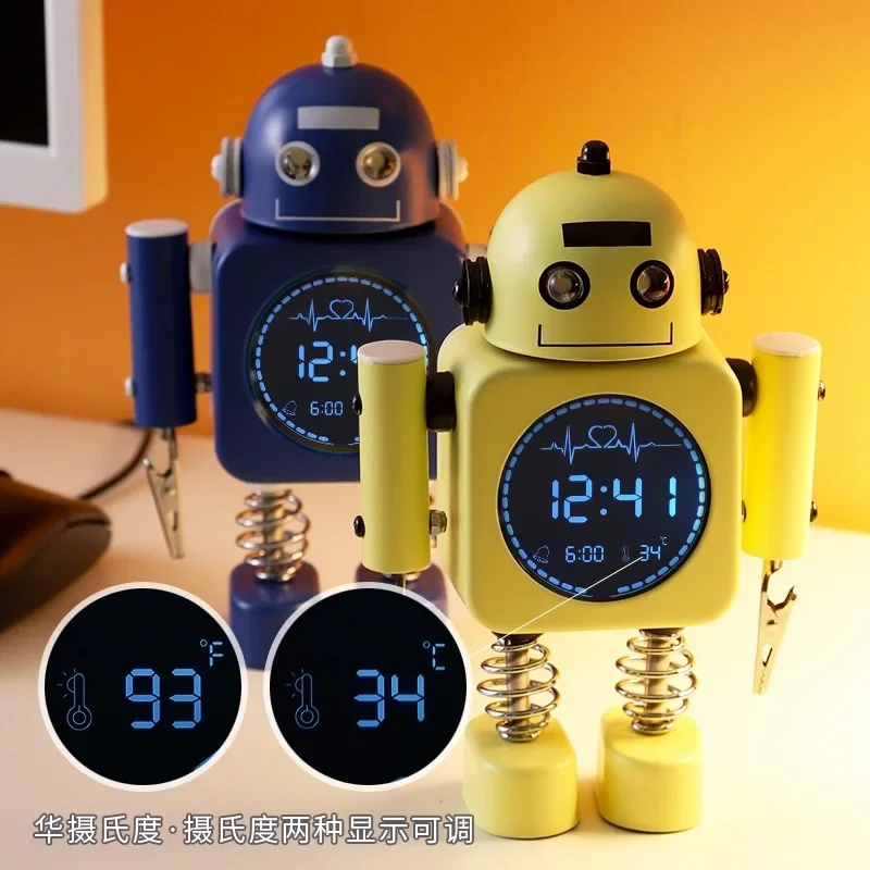 Jam Alarm Digital Robot Multifungsi Jam Meja Tempat Memo Kamar Tidur Siswa Laki-laki dan Perempuan Tampilan Suhu LED manuf