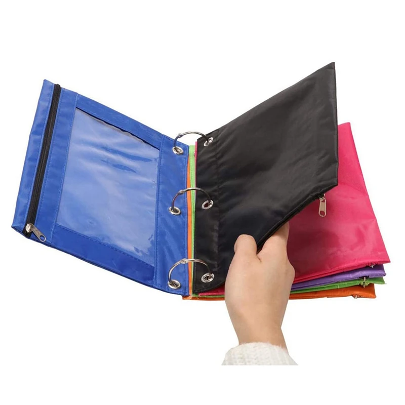 

8 Pcs 3 Ring Zipper Pencil Pouch Colorful Fabric Pencil Case Sturdy And Durable Binder Pouch With Clear Window