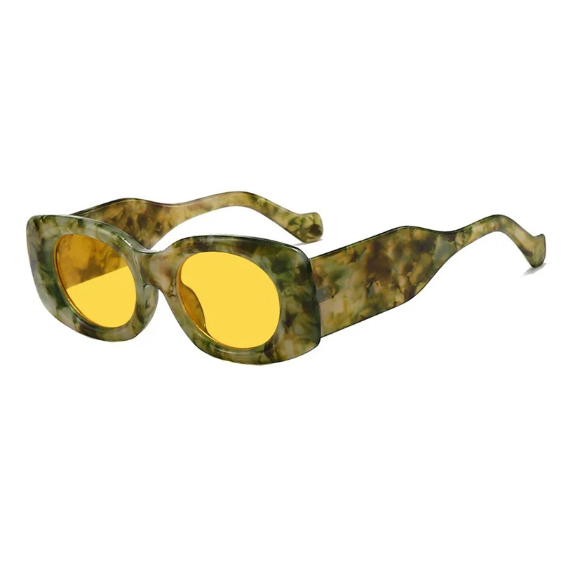 

New Retro Square Simple Women Sunglasses Ins Fashionable Thick Frame Green Leopard Print Punk Men Trend Gafas de sol UV400