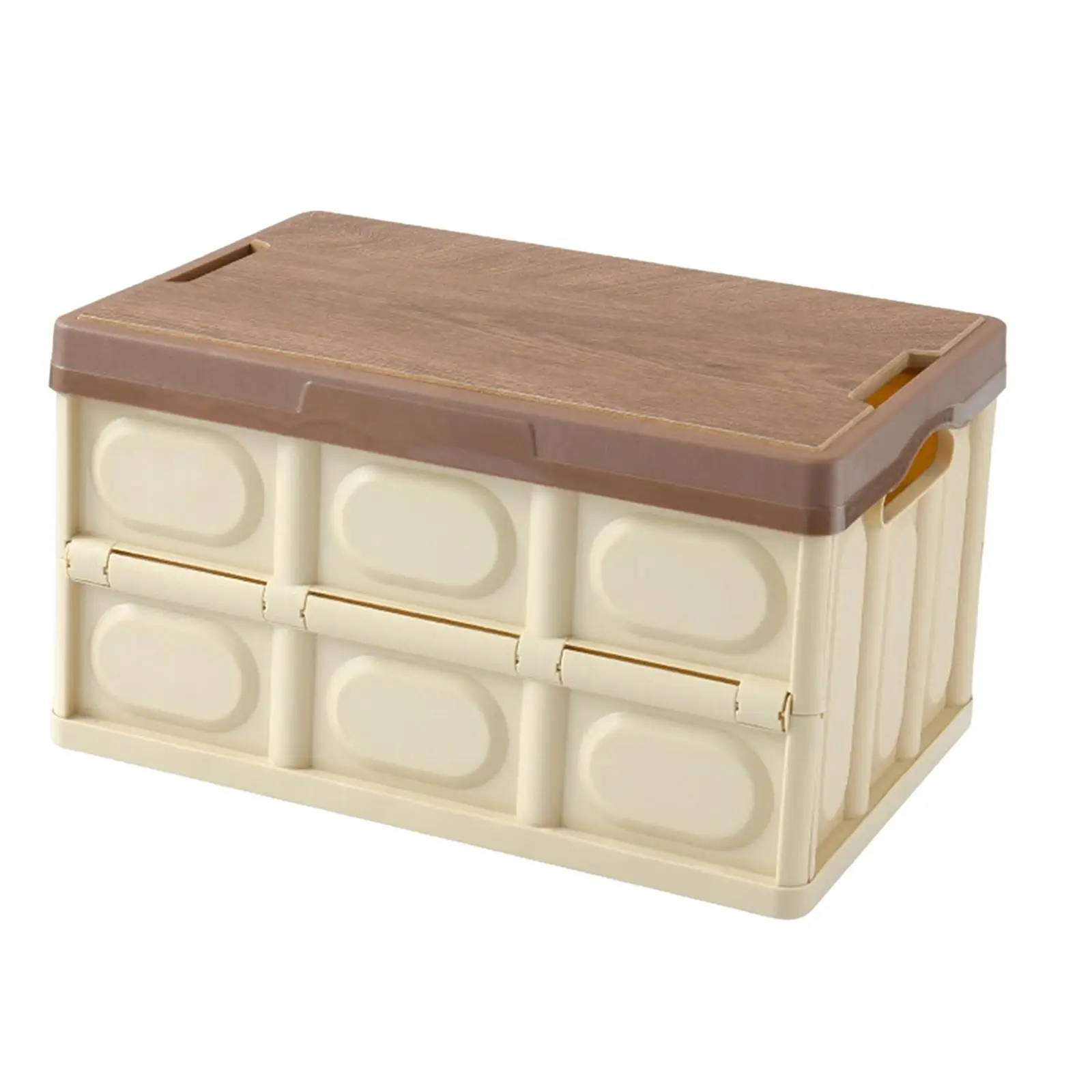 

Foldable Storage Crate with Wooden Lid Organiser Stackable Storage Box for Indoor Garden