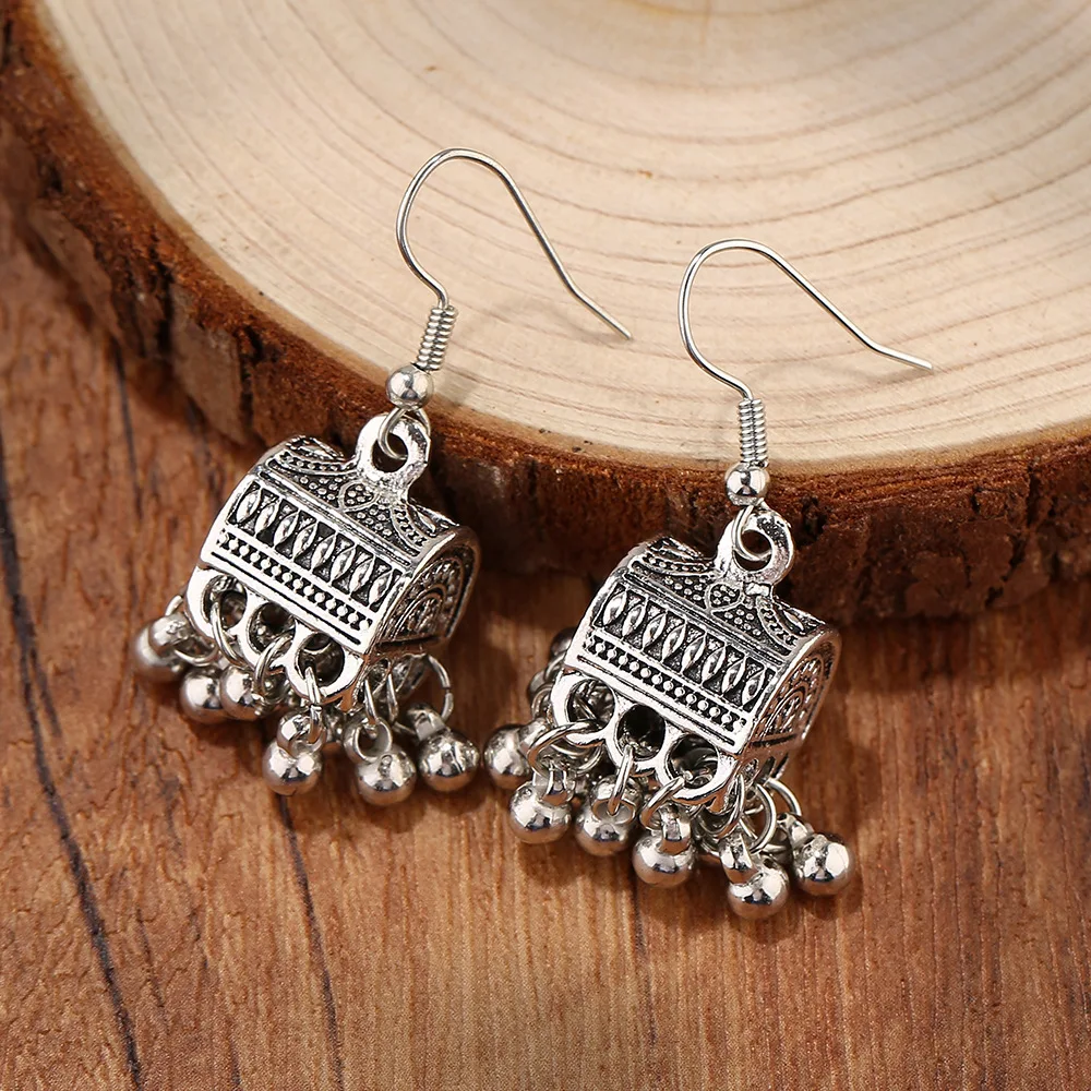 2022 Retro Silver Color Bell Alloy Earrings Carved Indian Jewelry For Women Earrings Gypsy Jewelry