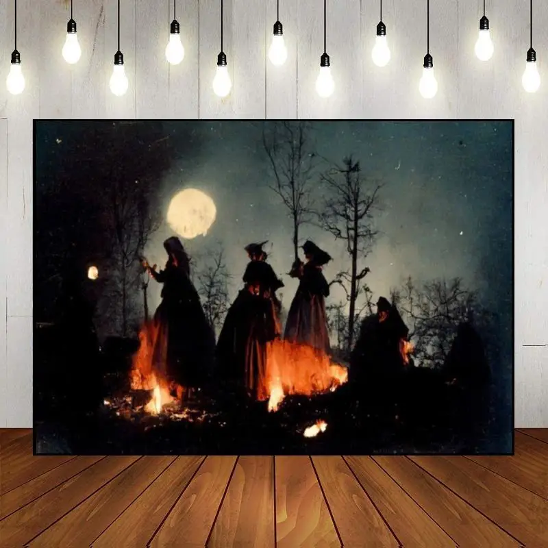 Halloween Spider Photo Background Full Moon Decoration Cemetery Custom Birthday Backdrop Banner Pumpkin Lantern Magic Witches