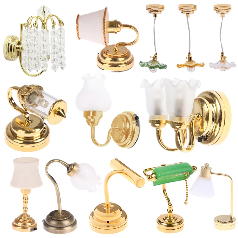 Lámpara de pared de cuentas multicapa de oro europeo en miniatura para casa de muñecas, Mini lámpara, modelo de adorno, muebles de decoración, accesorios para casa de muñecas de juguete