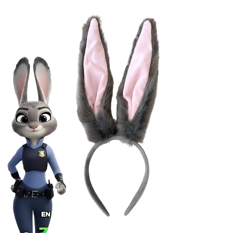 

Grey Bunny Big Ears Headband Zootopia 2 Judy Hopps Cosplay Accessory Headgear Easter Rabbit Hairband Disneyland Trip Headwear