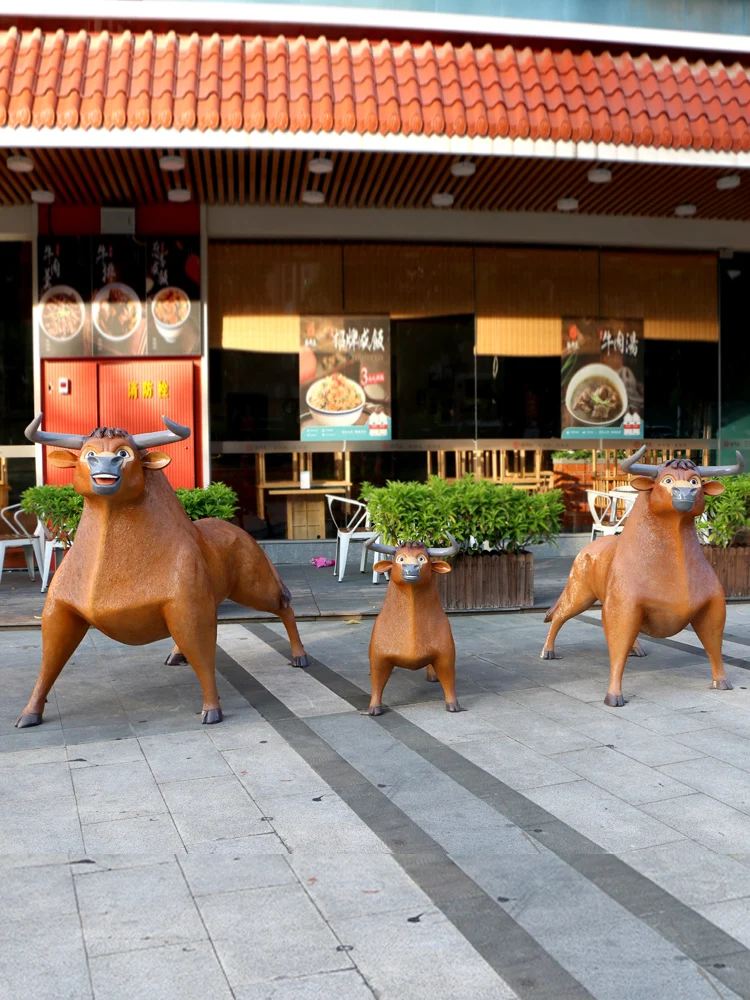 Outdoor Simulation Sculpture Cartoon Bullfighting Mall Kindergarten Real Estate Beef Hall FRP Floor Ornaments