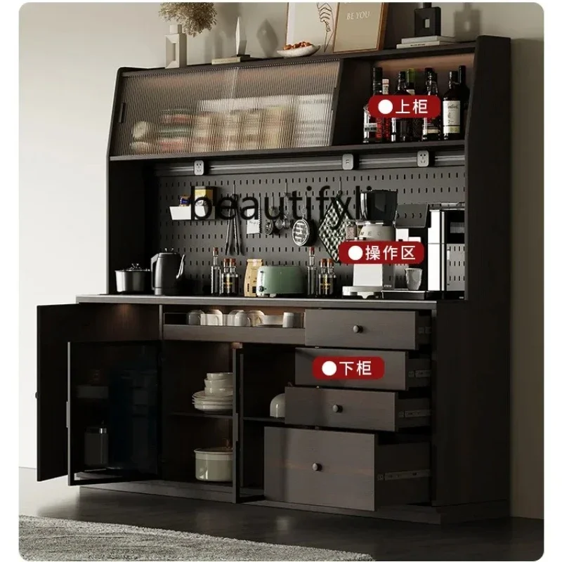 

ls 27Solid wood rock slab dining side cabinet tea bar machine integrated against the wall smoke high cabinet coffee locker