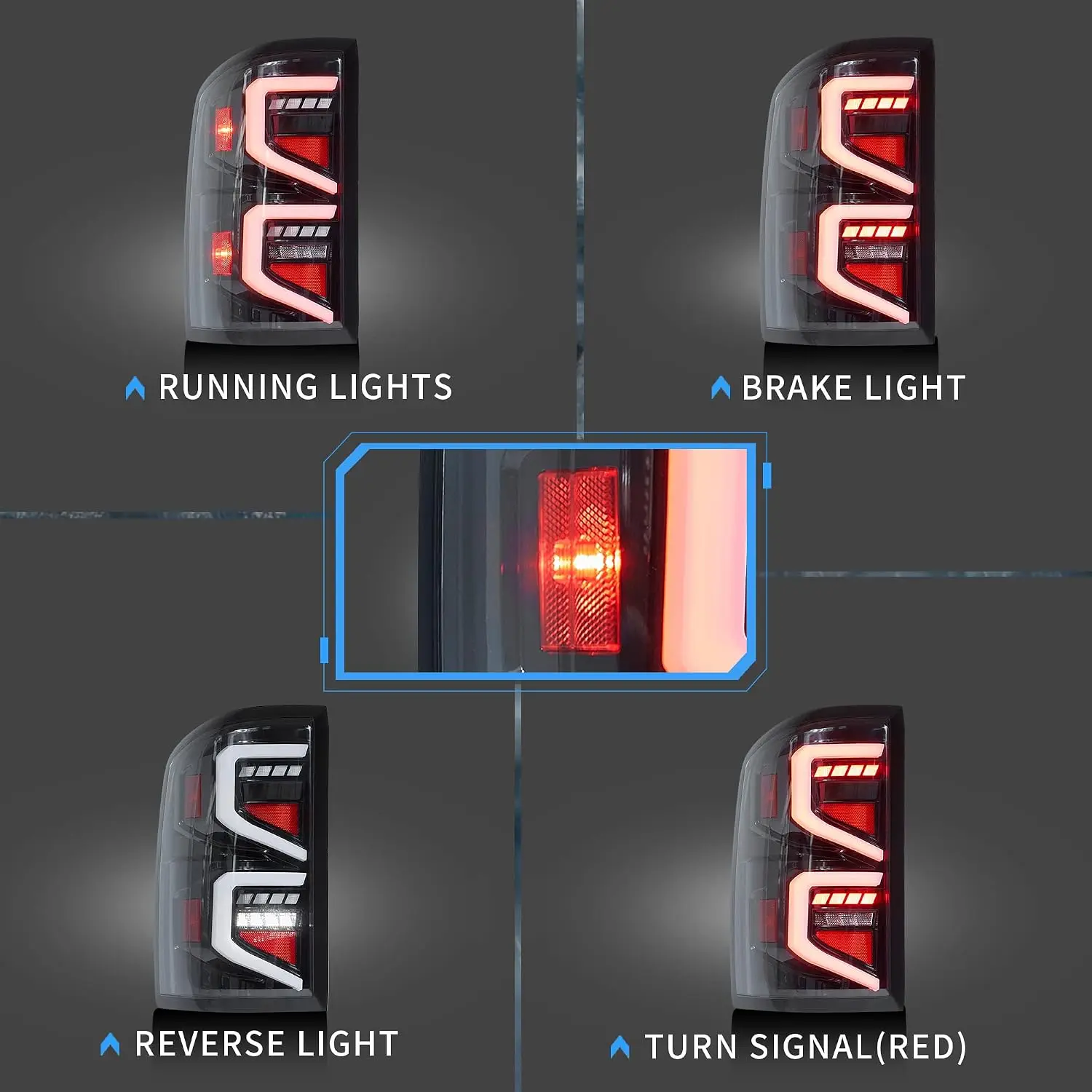 VLAND YAB-SVR-0354 Red Led Tail Lights For Silverado 1500/2500HD/3500HD (2007-2013) GMC Sierra 3500HD (2007-2014) Dynamic