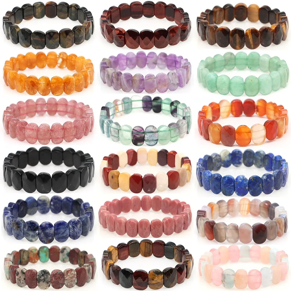 Natural Stone Square Bead Strand Bracelets Amethyst Rose Quartz Rectangle Tourmaline Beads Bangles Women Charm Jewelry Gifts