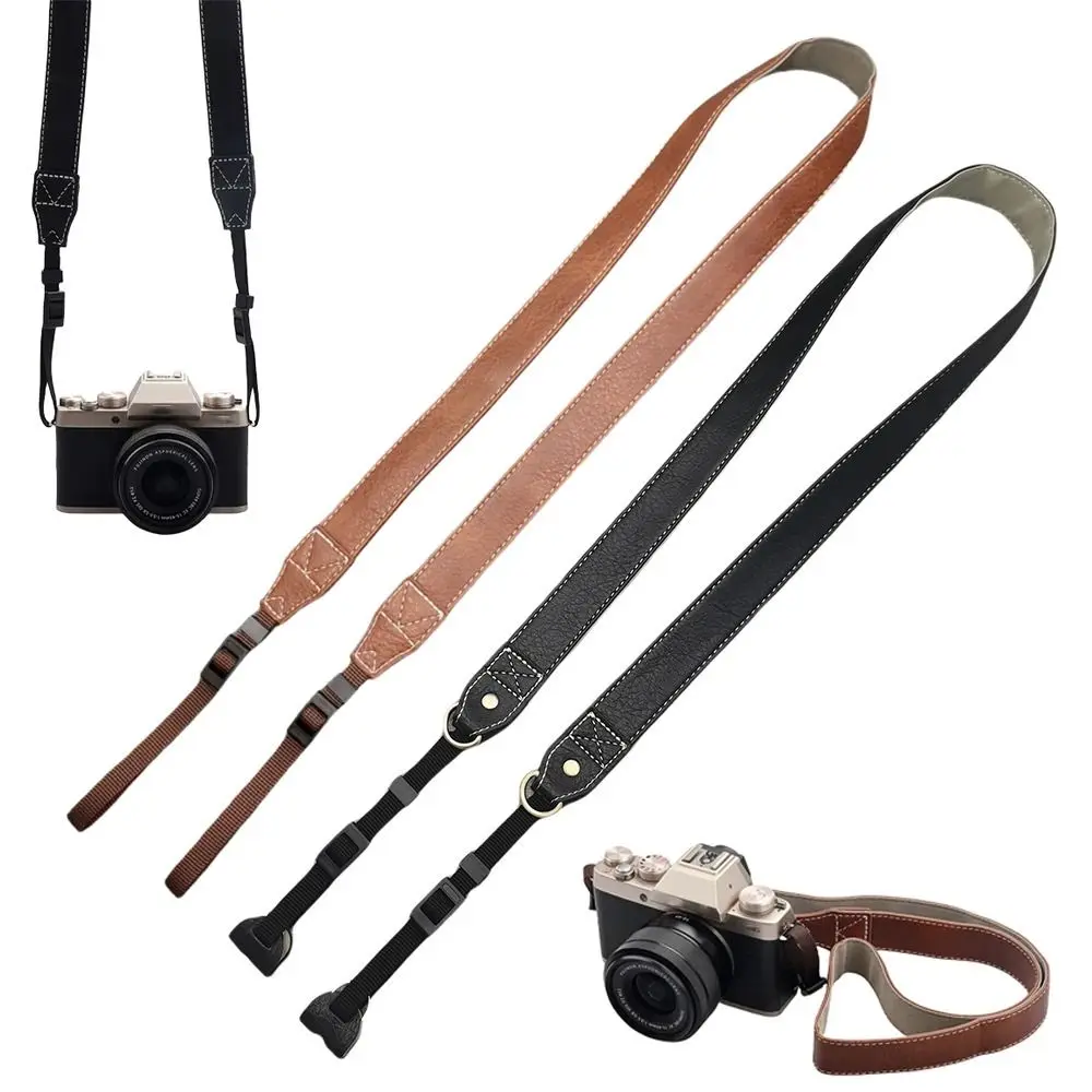 PU Leather Camera Shoulder Strap Retro Adjustable Micro Single Strap SLR Cameras Strap for Canon G7x Nikon Fujifilm Sony Zv-1