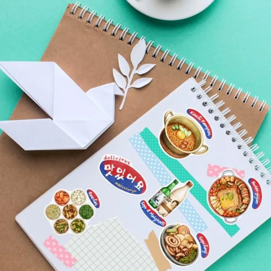 ملصقات الطعام الكورية الأصلية 28 قطعة - ملصقات طهي سيول المصورة يدويًا لمجلات كتب الطبخ والكمبيوتر المحمول