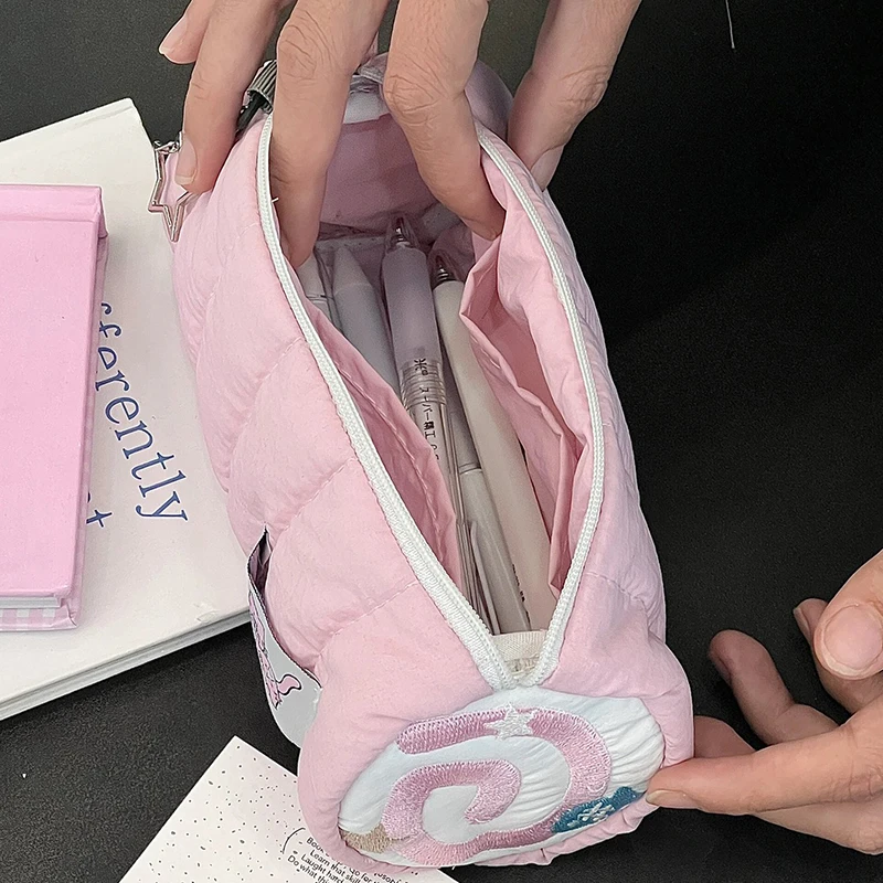 Ins Cute borsa per penna rosa di grande capacità astuccio per matite morbido creativo organizzatore di cancelleria forniture scolastiche Creative