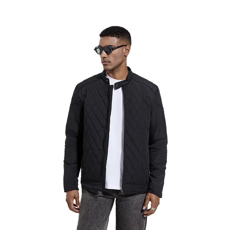 Men's Casual Diamond-Shaped Stand-Up Collar Jacket Autumn Winter Fashion Trend Light Cotton Clothes Cotton-Padded Jacket