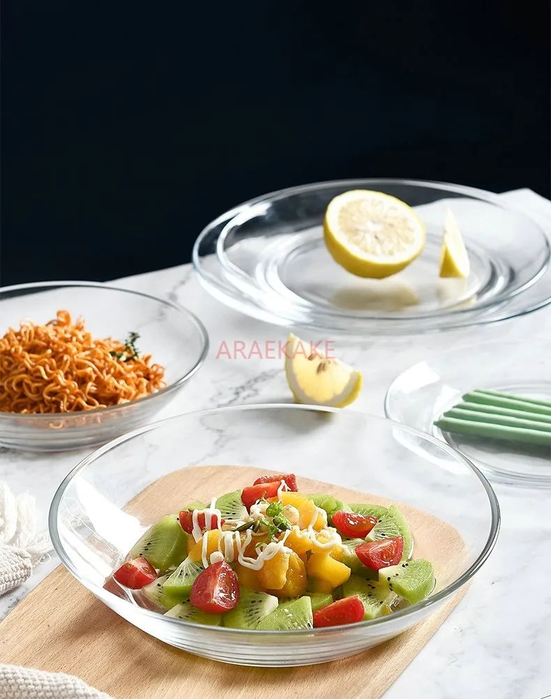 7 inches Tempered glass plates for microwave ovens, heat-resistant fruit plates, transparent salad plates