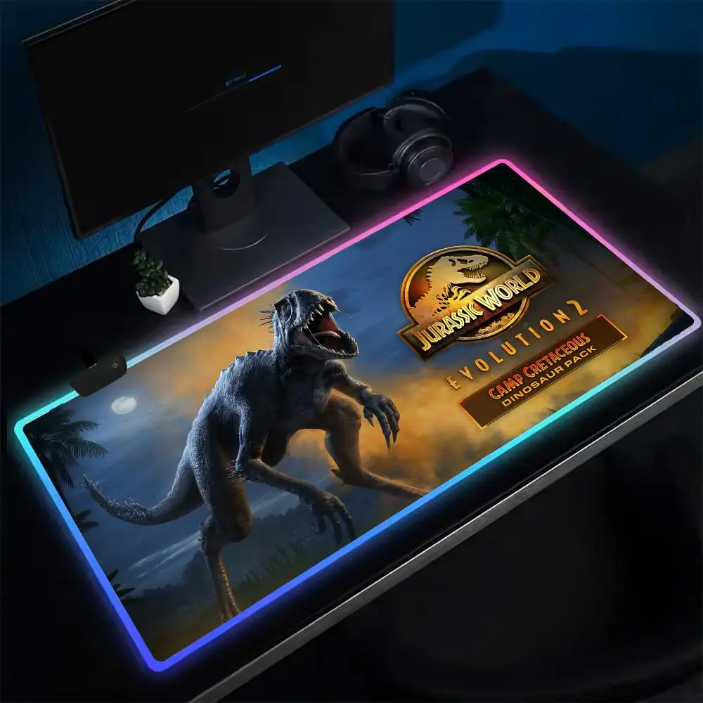 Super Jurassic World Evolution 2 Mouse Pad Anime Gaming Mouse Pad LED Table Pads Backlit Rubber Desktop XXL RGB Desk Mats