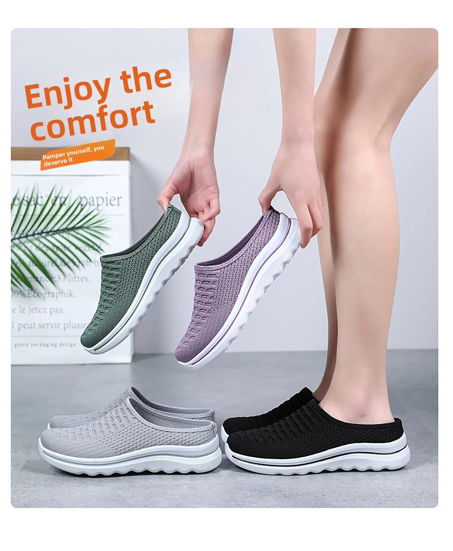 Übergrößen Damen Atmungsaktive Mesh-Pantoletten Slip-On Freizeitschuhe für Innen- und Außenbereich Tägliches Tragen – Detail 5