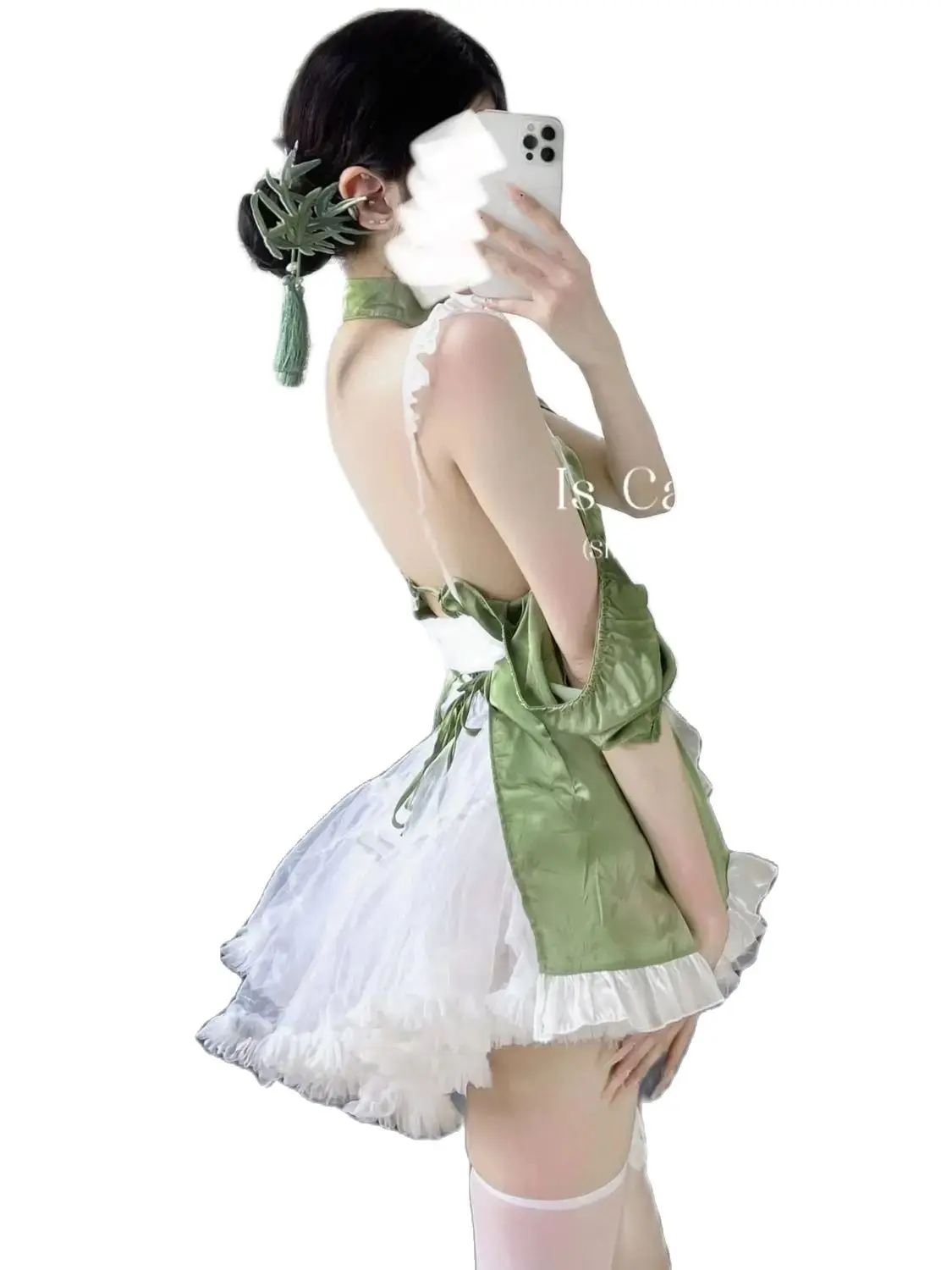 Giappone Lolita Green Mini Dress Valentine Sexy Tank Sweet Top Buckle colletto in piedi cameriera abito corto uniforme elegante Hot Sexy