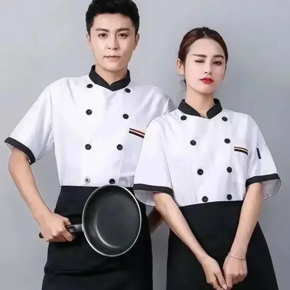 Men\'s Short Sleeved Chef Uniform Kitchen Hotel Work Uniform Cafeteria Short Sleeved Work Uniform Chef Work Uniform