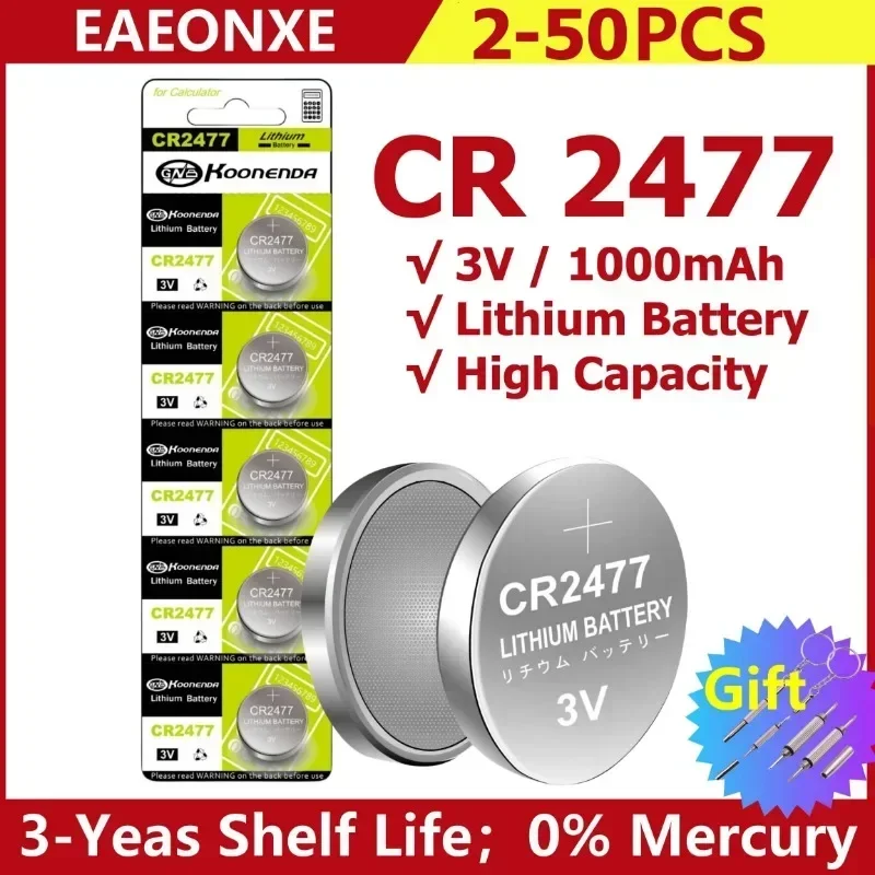 

2-50PCS CR2477 High Capacity Button Cell Battery 2477 Watch Batteries for Remote Calculator Scales Stable Performances with gift