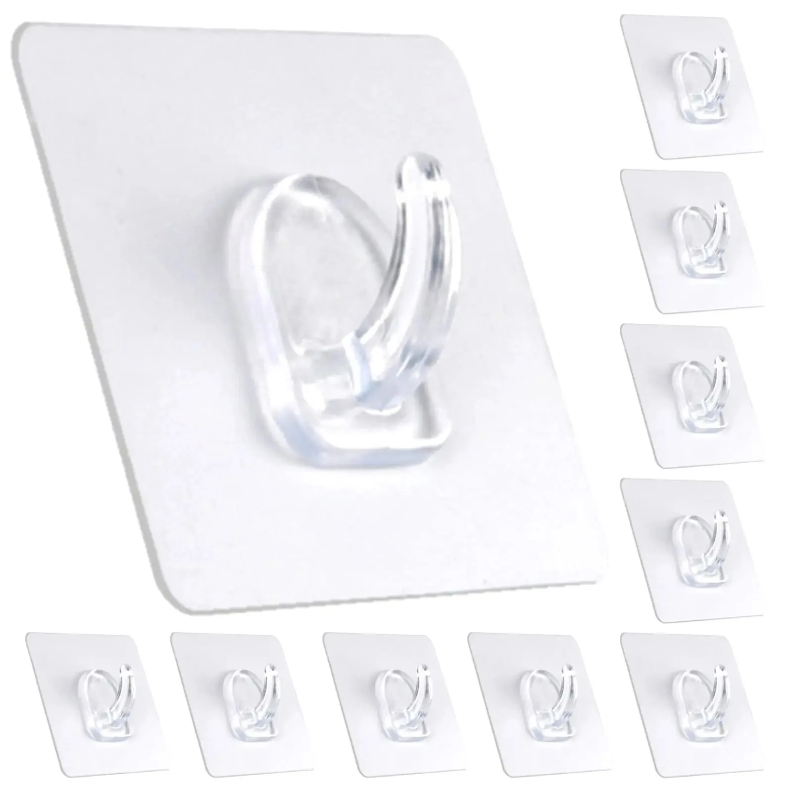 Adhesive Plastic Clear Utility Hooks Transparent Hook for The Drill-Free Wall Waterproof Key Wall Hooks.