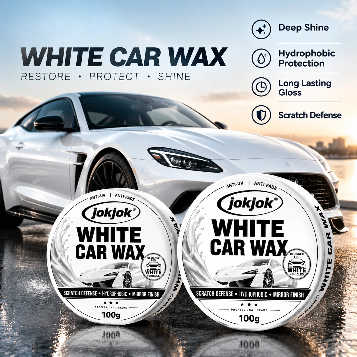 JOKJOK Premium White Car Wax 100g Crystal Plating Scratch Stain Resistant Long Lasting Gloss Paint Care