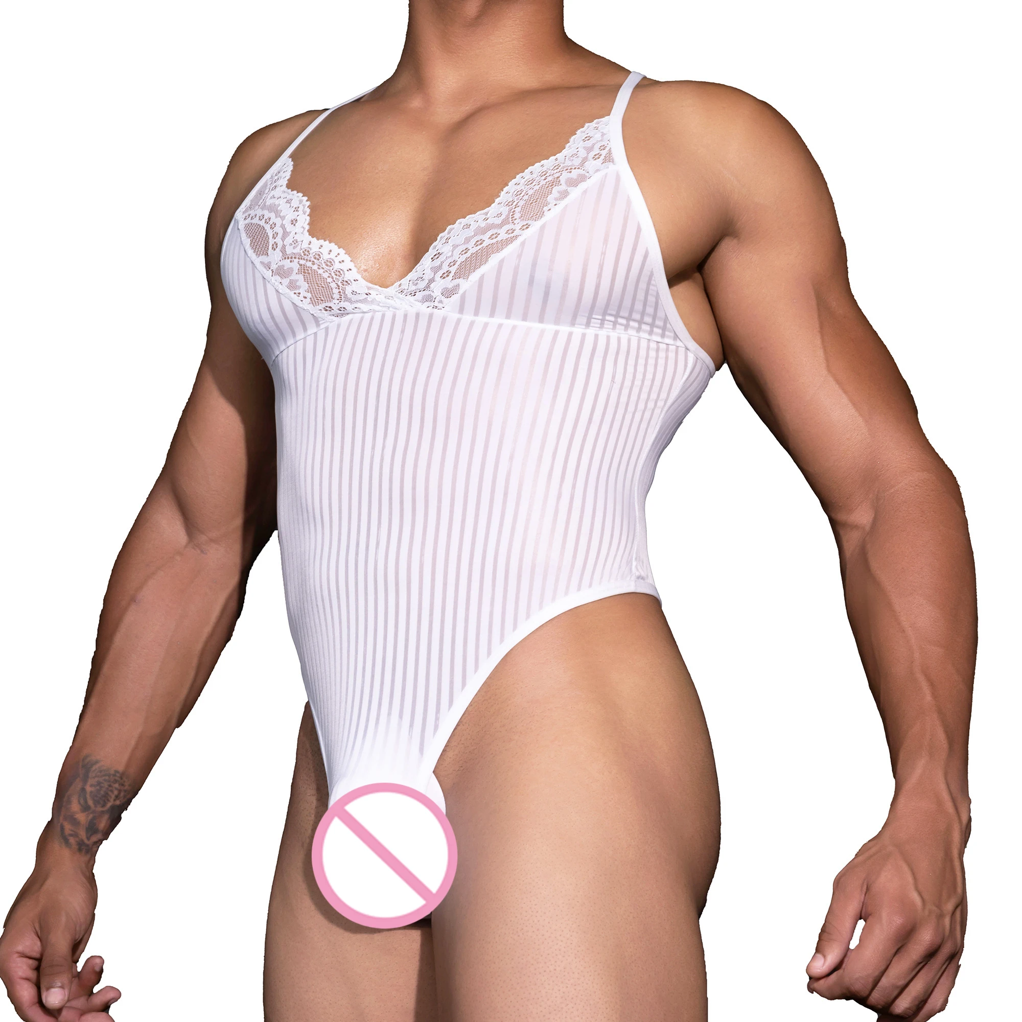 

Transparent Sexy Men Mesh Breathable Bodysuits Expandable Penile Pocket Gay One-piece Vest Fitness Sport Wrestling Vest Jumpsuit