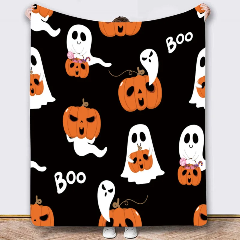 Halloween Series Throw Blanket Cute Multiple Patterns Pumpkin Ghost Bat Flannel Blanket Soft Warm Home Holiday Decor Gift