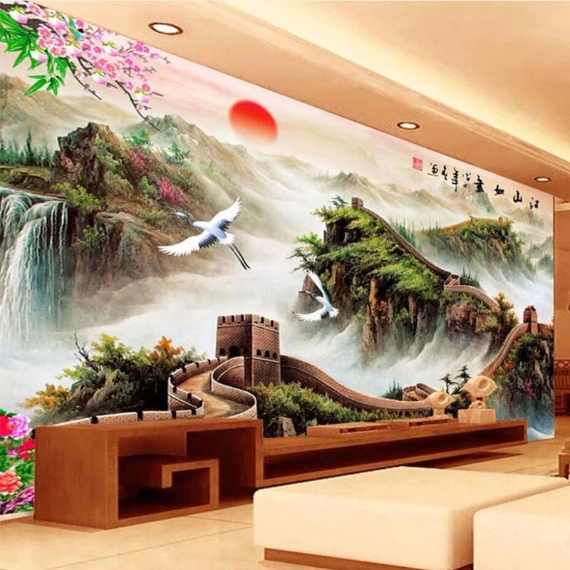 Custom Wallpaper 3D Chinese Landscape Mural Study Living room sofa TV background wall bedroom restaurant The Great Wall crane 8d
