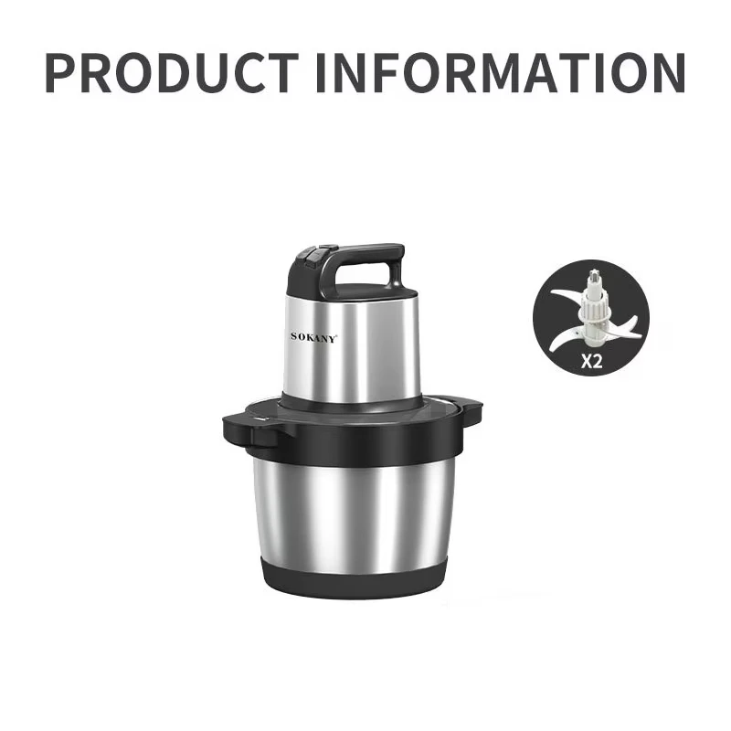 1500W 6.5L Stainless Steel Kitchen Meat Grinder 3 Gears Powerful Motor 4-Layer Blade Vegetable Crusher Onion Garlic Grinder