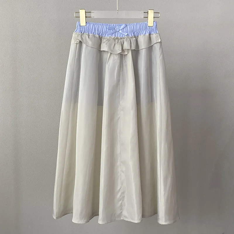 Summer 2025 New Style Color-block Double-head Waist Spliced Midi Skirt Unique and Fashionable Casual Women's Dress skirt