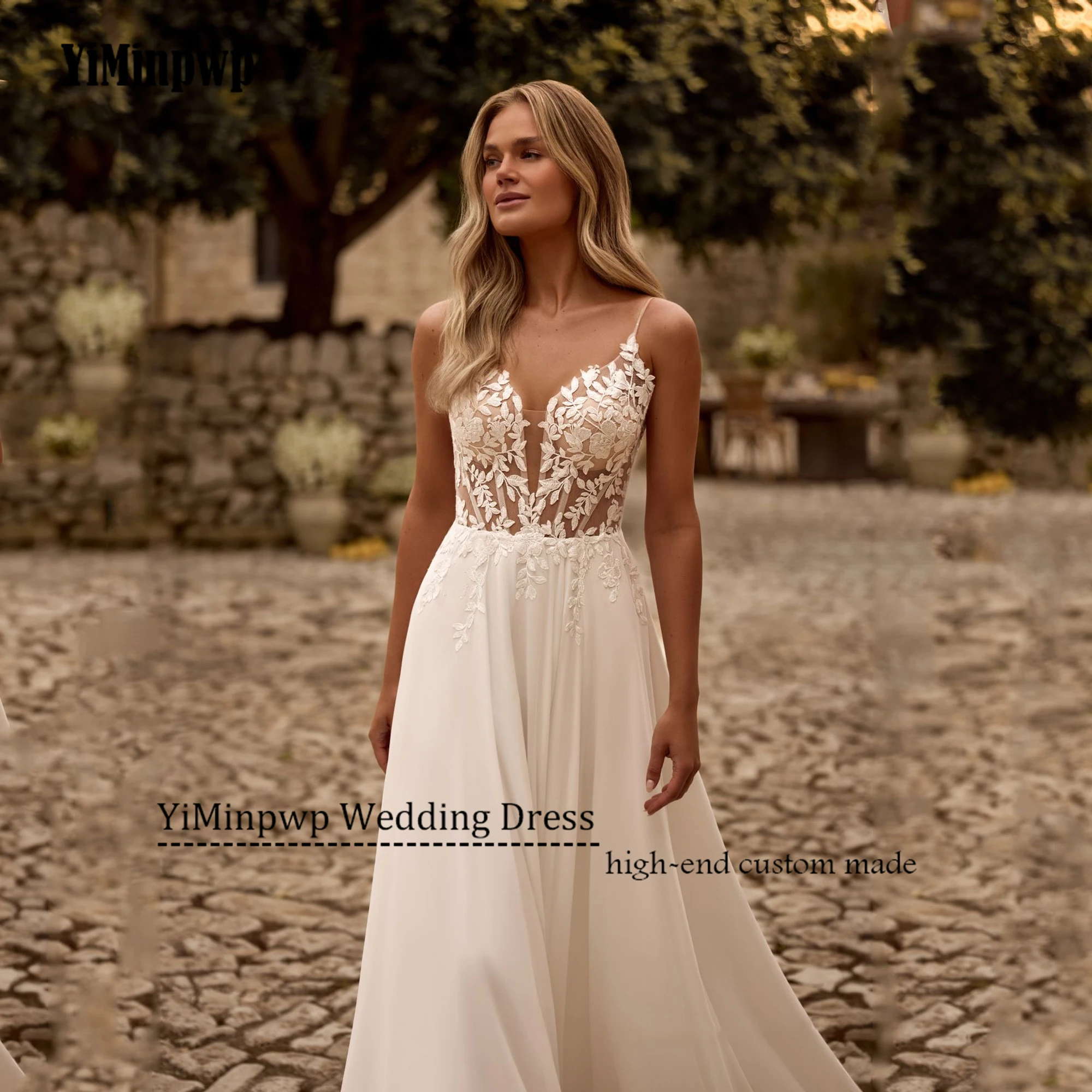 Customized Backless V-Neck Wedding Dresses Applique A-Line Chiffon Spaghetti Straps vestidos de novia Beach Bride Gowns 2025