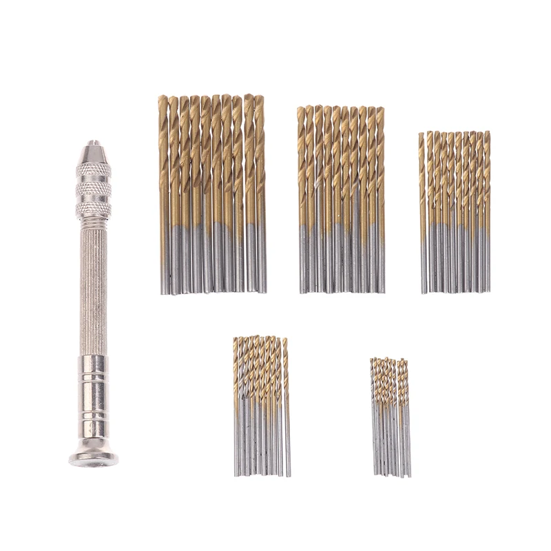 【New】50Pcs Precision Pin Vise Hobby Drill With Model Twist Hand Drill Bits Set High Speed Hole Opening DIY Drilling Tool