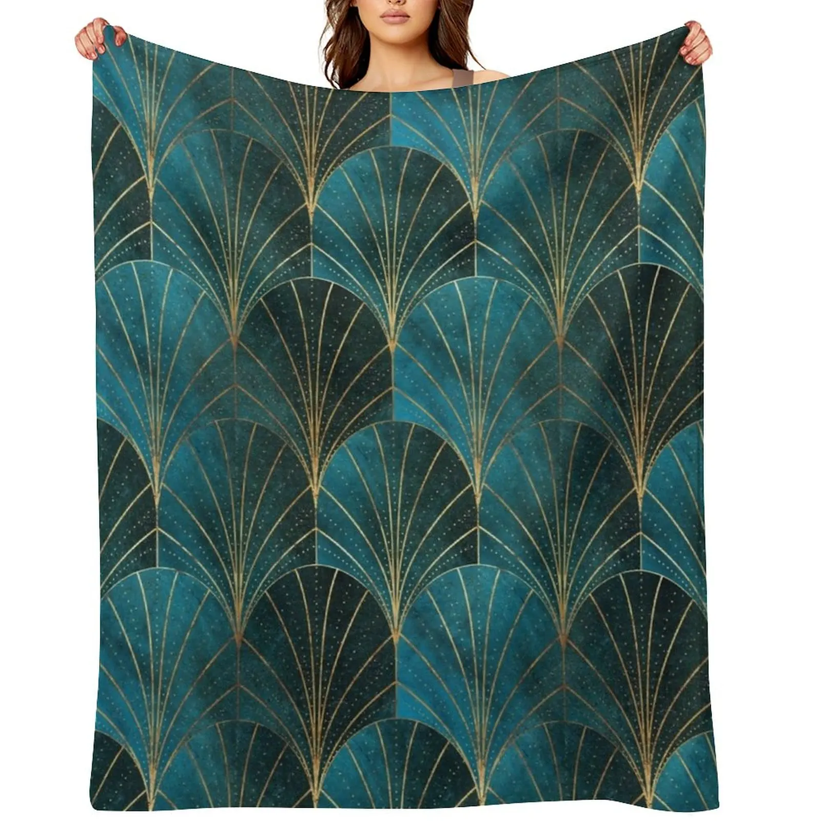 

Art Deco Waterfalls // Textured Teal Throw Blanket Summer Hair Vintage Soft Big Blankets