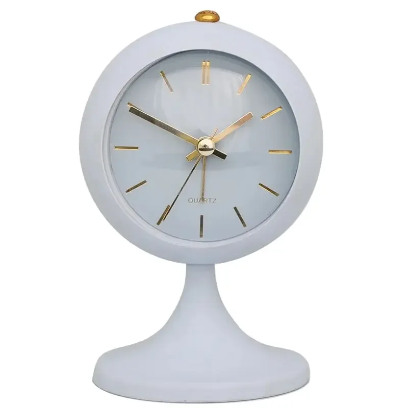

1pc Simple Decorative Metal Frosting Process Alarm Clock Desktop Bedside Clock Light Luxury Luminous Pointer Clock (Without Batt