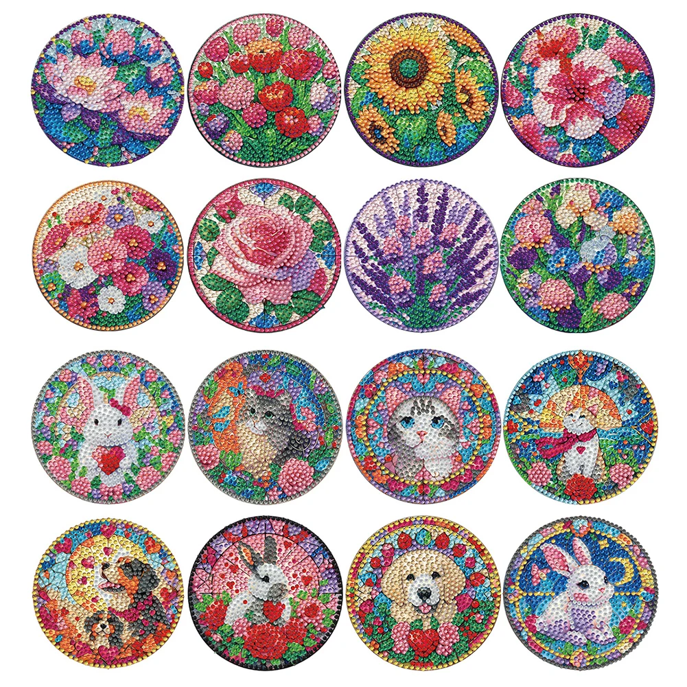 

8 шт. акриловые животные цветы 5D наборы алмазной живописи DIY Coaster наборы с алмазными точками круглые алмазные художественные подставки для декора вечеринки