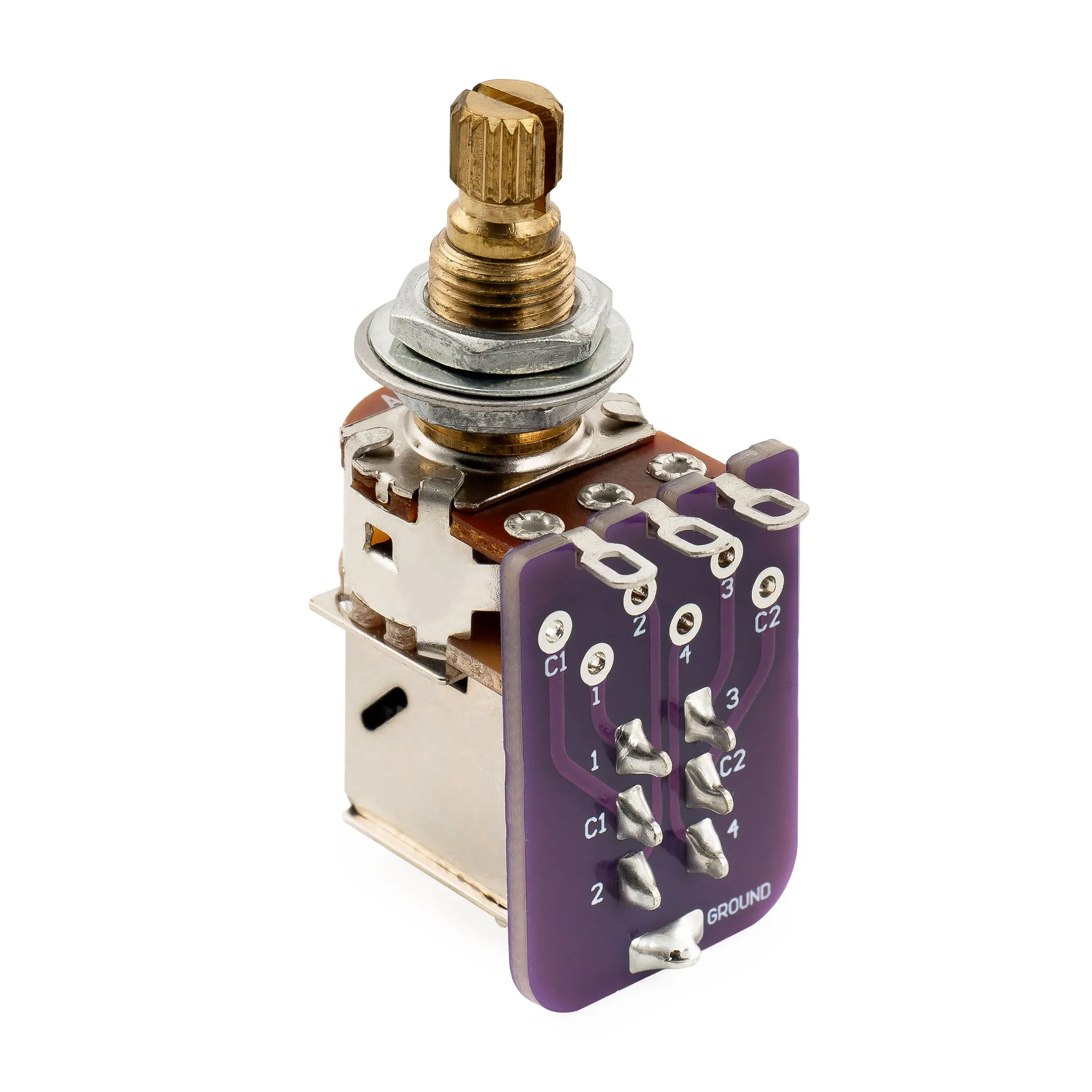 Musiclily Pro A250K/B250K/A500K/B500K PCB Mod DPDT Push-Pull Brass Pot Metric Split Shaft 9.5mm Potentiometer for Guitar Bass