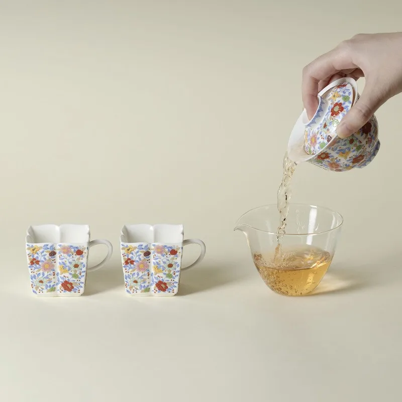 Wanhua brocade travel tea set, set of portable express cup, outdoor camping teapot, teacup one pot and two cups