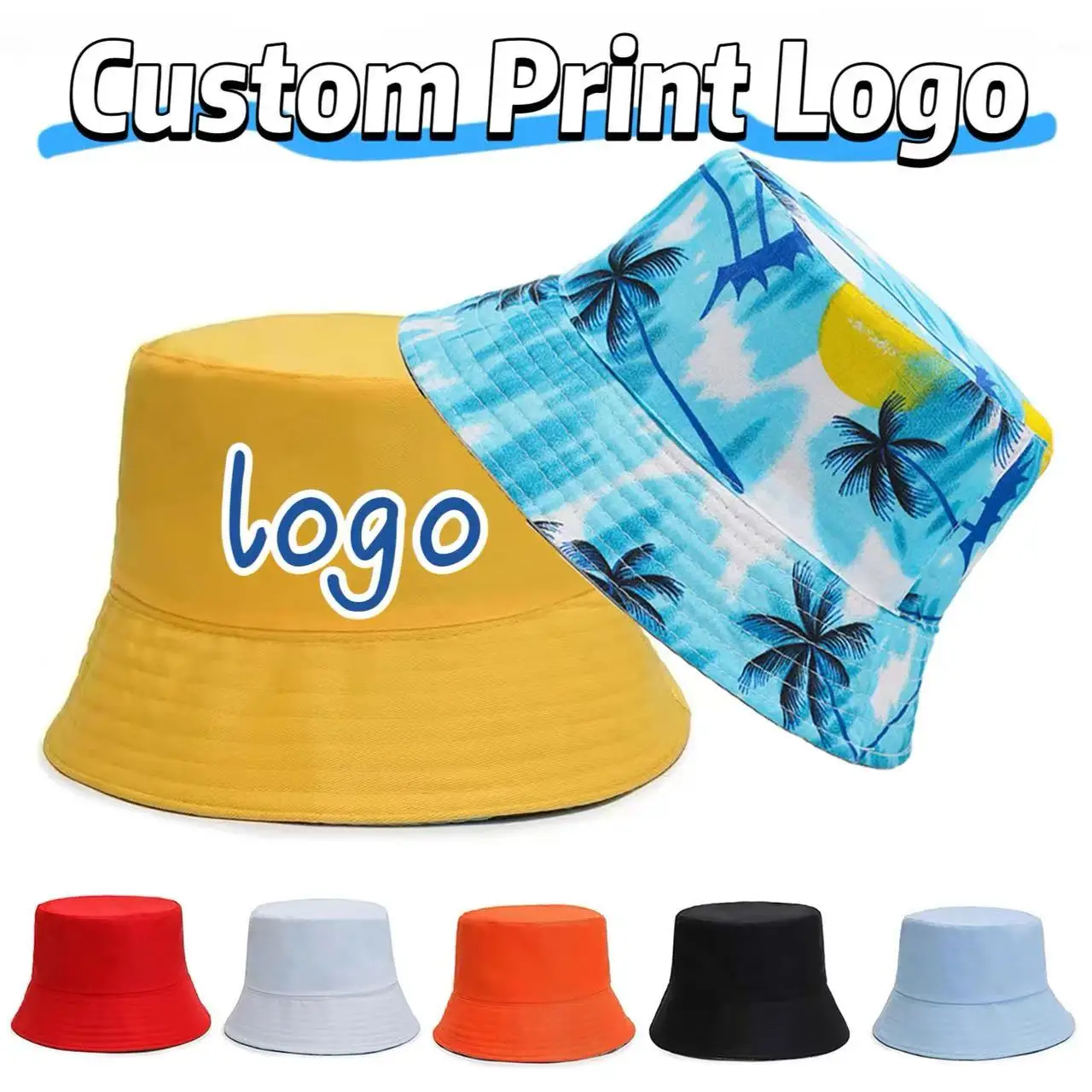 Customized Printed Logo Solid Color Double-Sided Fisherman Caps Men's And Women's Outdoor Sunshade And Sun Protection Basin Hats