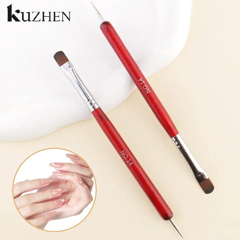 1/4 قطعة فرشاة فنية للأظافر الفرنسية نهاية مزدوجة مسمار الفن التنقيط القلم الاكريليك رسم حجر الراين هلام اللوحة مقبض خشبي/الاكريليك