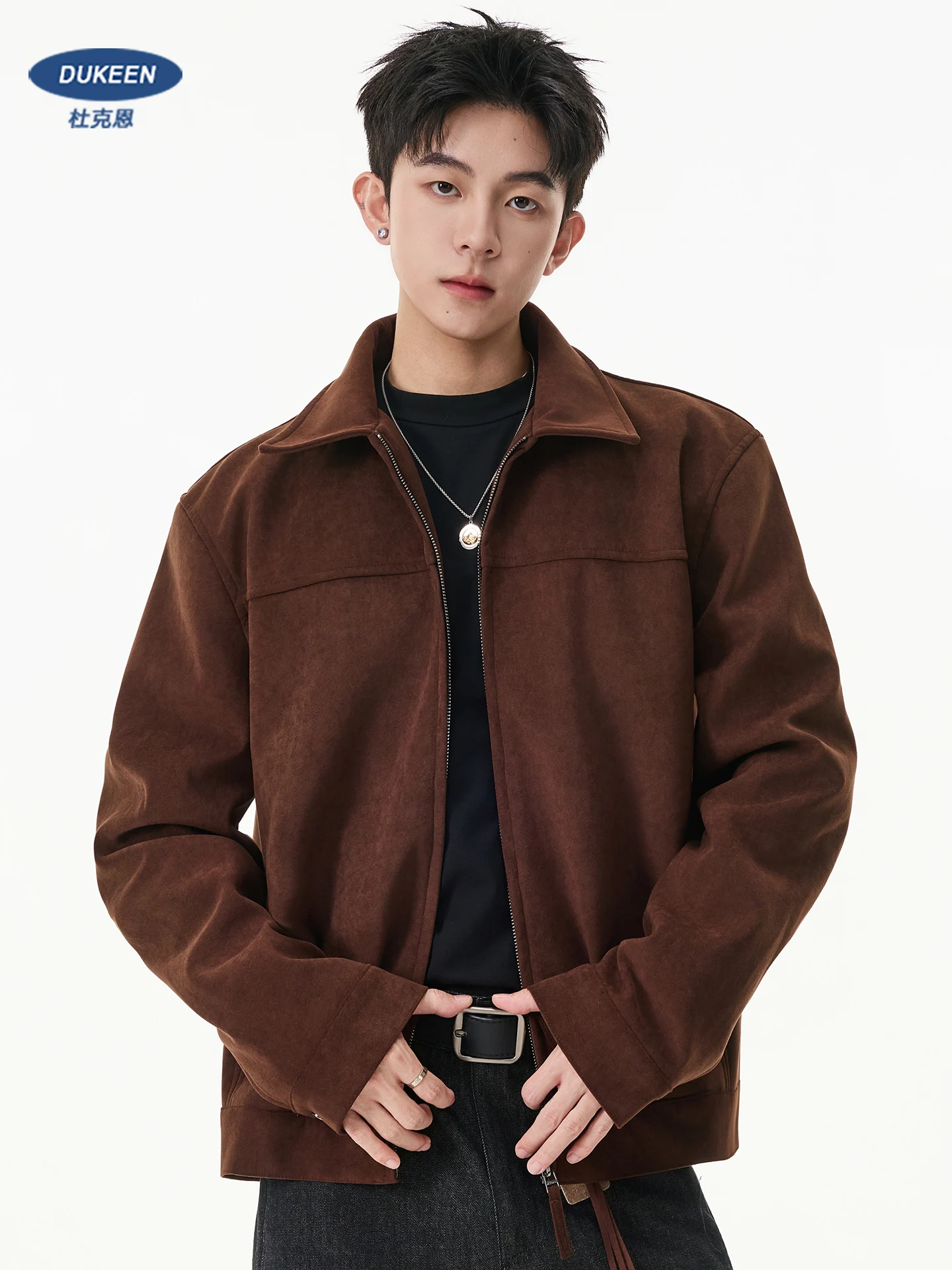 

DUKEEN Мужская толстая куртка из искусственной замши, теплая осенне-зимняя винтажная куртка в стиле майя большого размера с чистым воротником