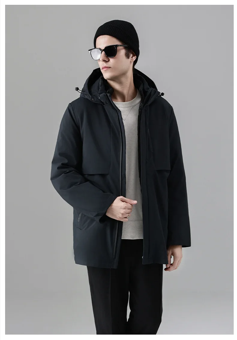 Men's Down Coats and Parkas Mid-length Winter Jackets Padded Puffer Jacket Man Down Jacket Thick Detachable Inner Padding HWY103