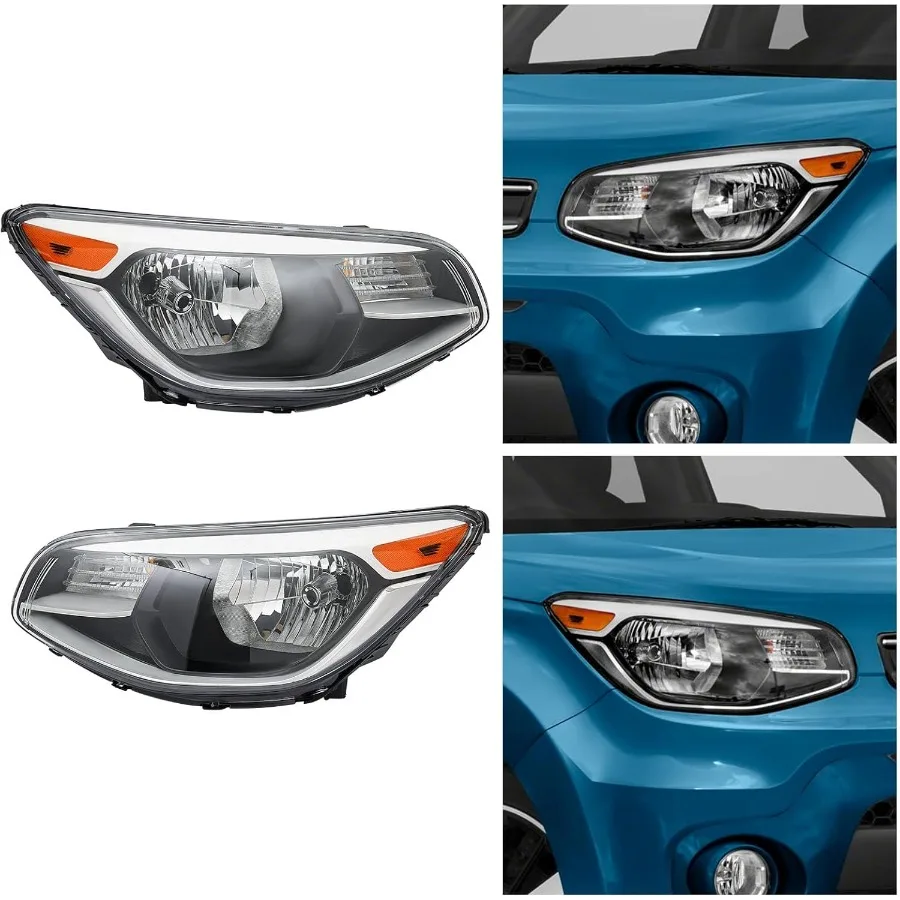 Front Right Left Headlight Assembly for Kia Soul 2014-2019 Halogen Headlamp Replacement Driver and Passenger Side