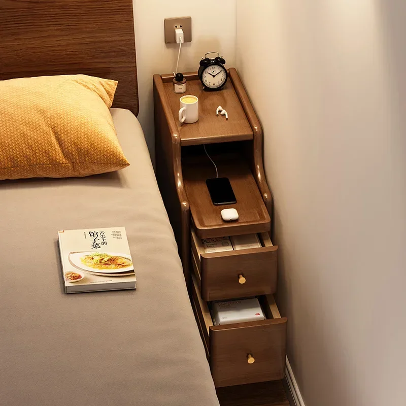 

Solid Wood Bedside Table Mini Small Bedroom Extremely Narrow Bedside Table Extremely Narrow Crevice Storage Cabinet