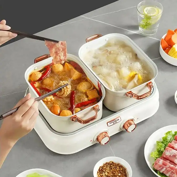 وعاء ساخن كهربائي منزلي متعدد الوظائف وعاء طبخ كهربائي من النوع المقسم مقلاة كهربائية قابلة للفصل والغسل