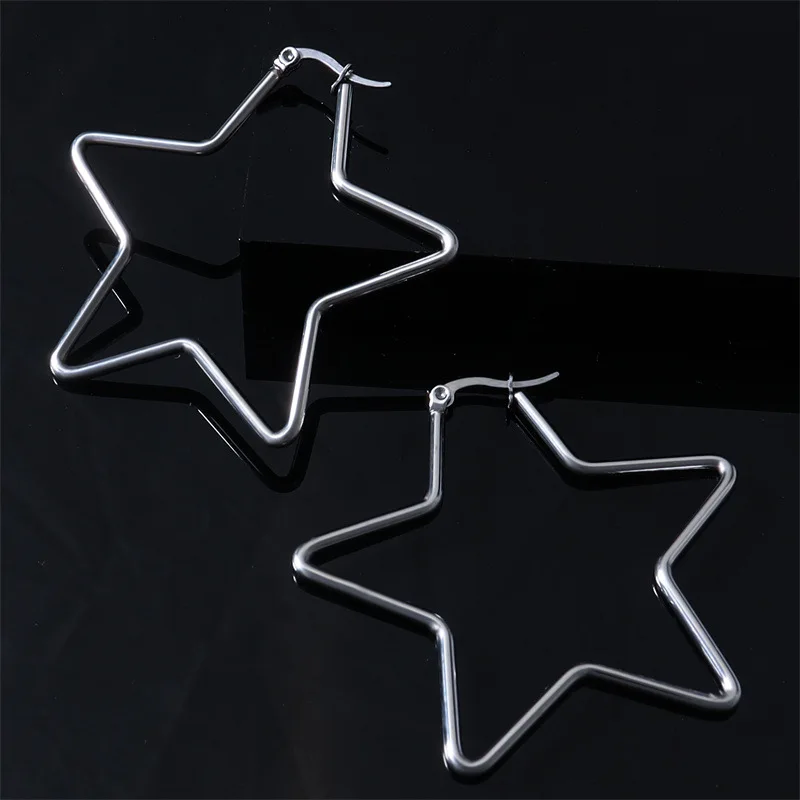 Fashion Y2K Five-pointed Star Earring for Women's Stainless Steel Cool Shape Hoop Hinged Irregular Large Earrings Jewelry Gift