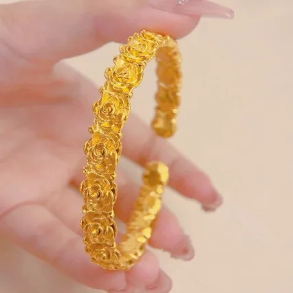 

New boutique AU999 gold rose bracelet open bracelet ladies simple fashion 24K pure gold bracelet jewelry gift