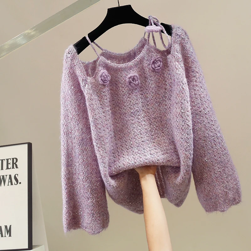 

Модный плотный свитер с цветочным декором и круглым вырезом, свободного кроя, элегантный топ для женщин, трендовая осенне-зимняя вязаная модель